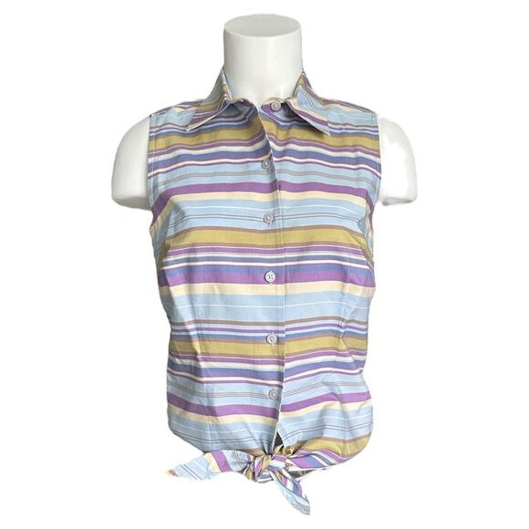 Ann Taylor Women’s Multicolor Striped‎ Sleeveless Button-Up Shirt Size 6 - Picture 1 of 5